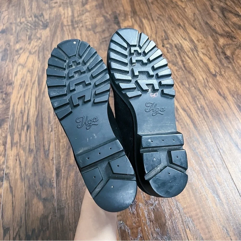 Walter Steiger • vintage Y2K chunky loafer platform slip on black suede lug sole